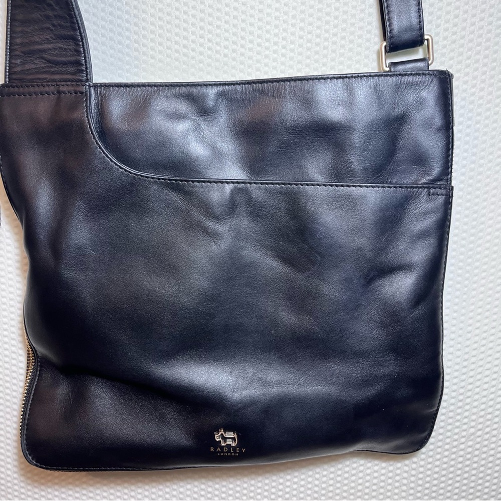 Radley London Black Leather Pocket Crossbody Bag - Medium Zip Top Messenger Bag